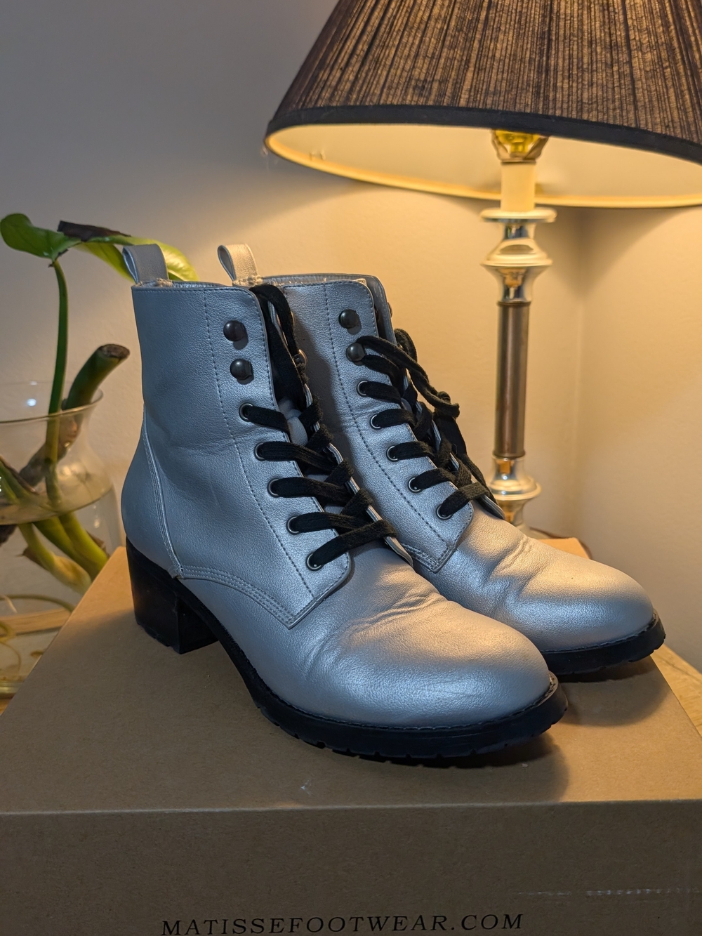 Matisse Metallic Silver Lace-Up Ankle Boots for Women